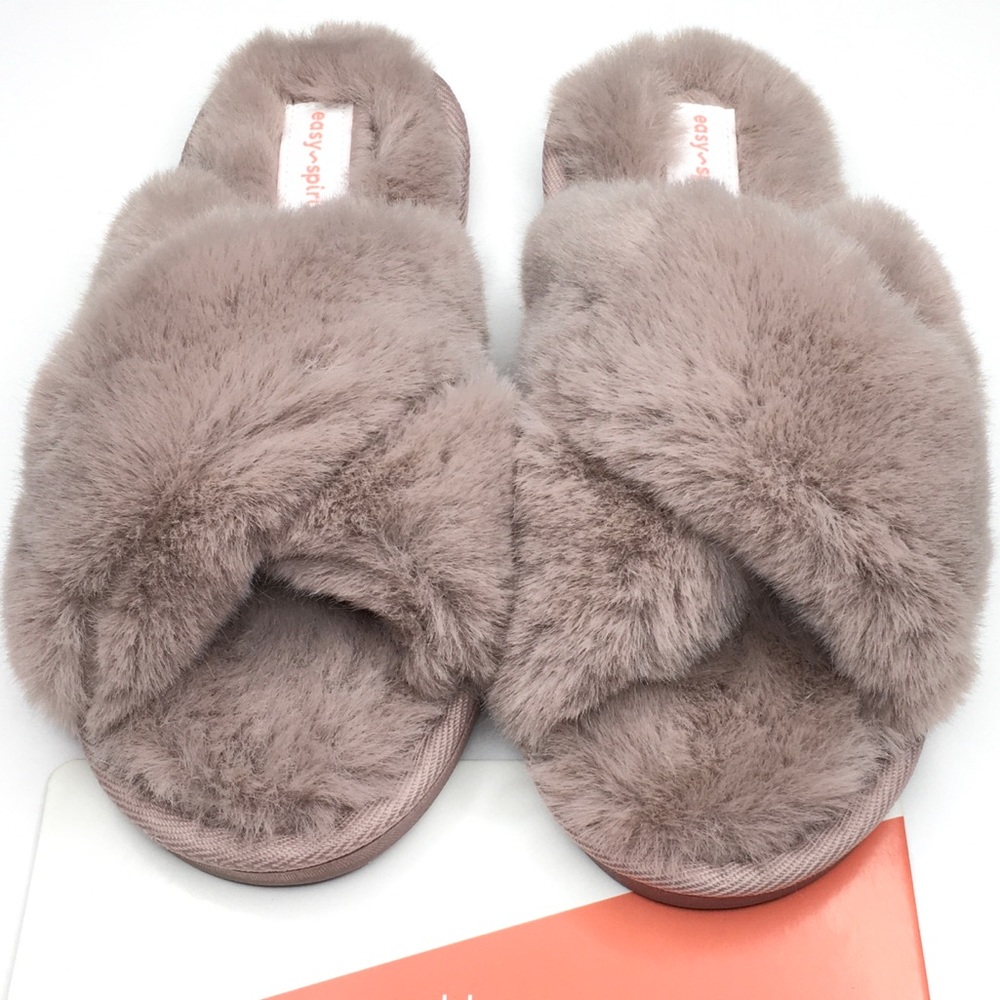 EASY SPIRIT Ultra Lightweight Soft Faux Fur Slippers Mauve Size Small 5-6 NWT